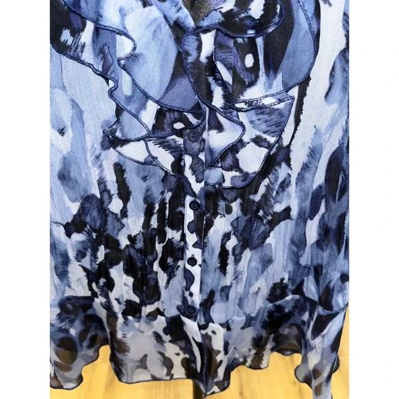 Allison Taylor Y2K Blue Black Abstract V-Neck Short Sleeve RetroBlouse Women's M - Picture 3 of 11